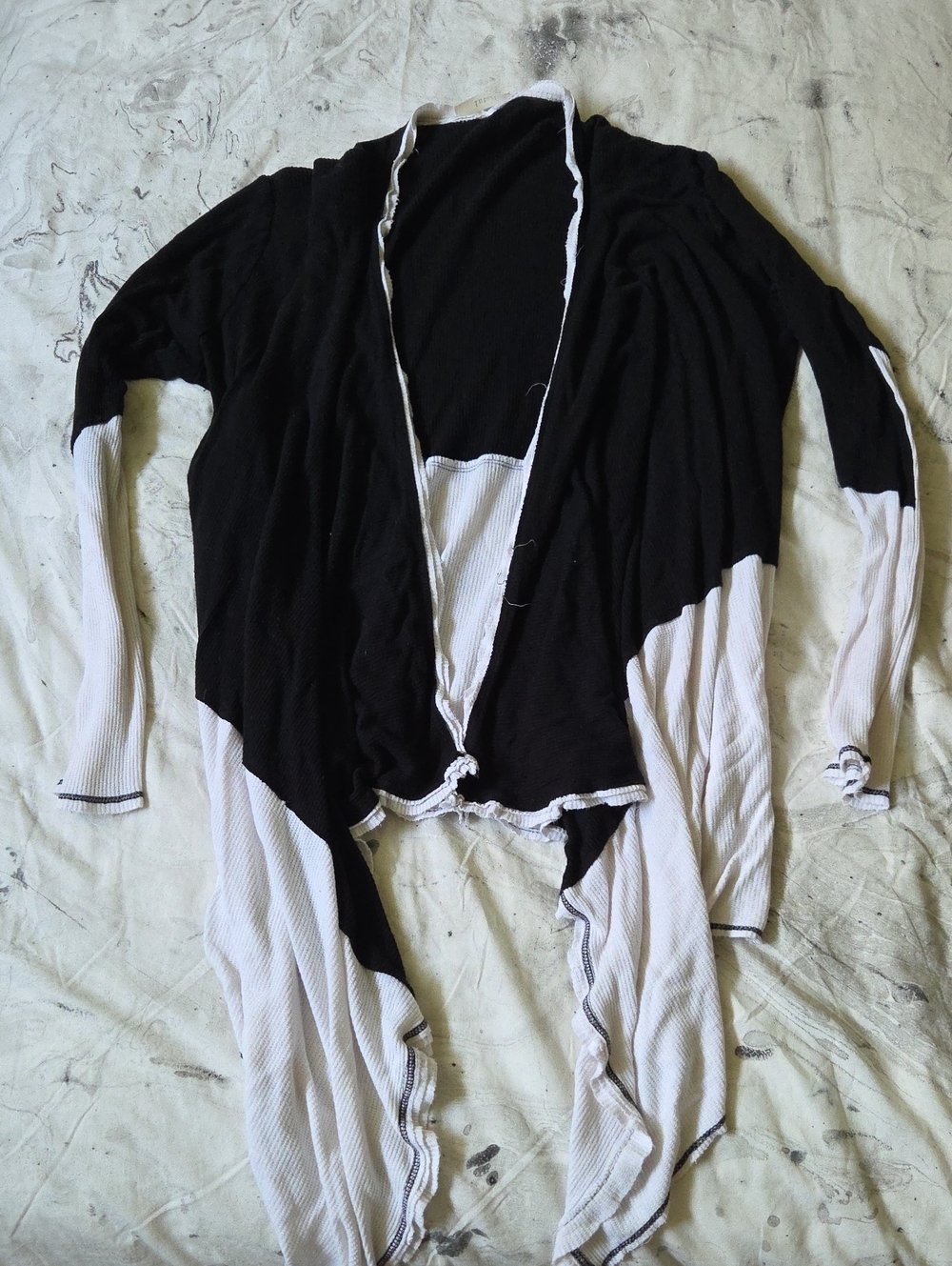 Interi Black and White Women's Open Front Draped Cardigan